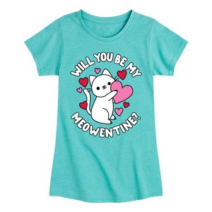 Girls' - Instant Message - Valentine's Day Be My Meowentine Fitted Short Sleeve Graphic T-Shirt - 1 of 4