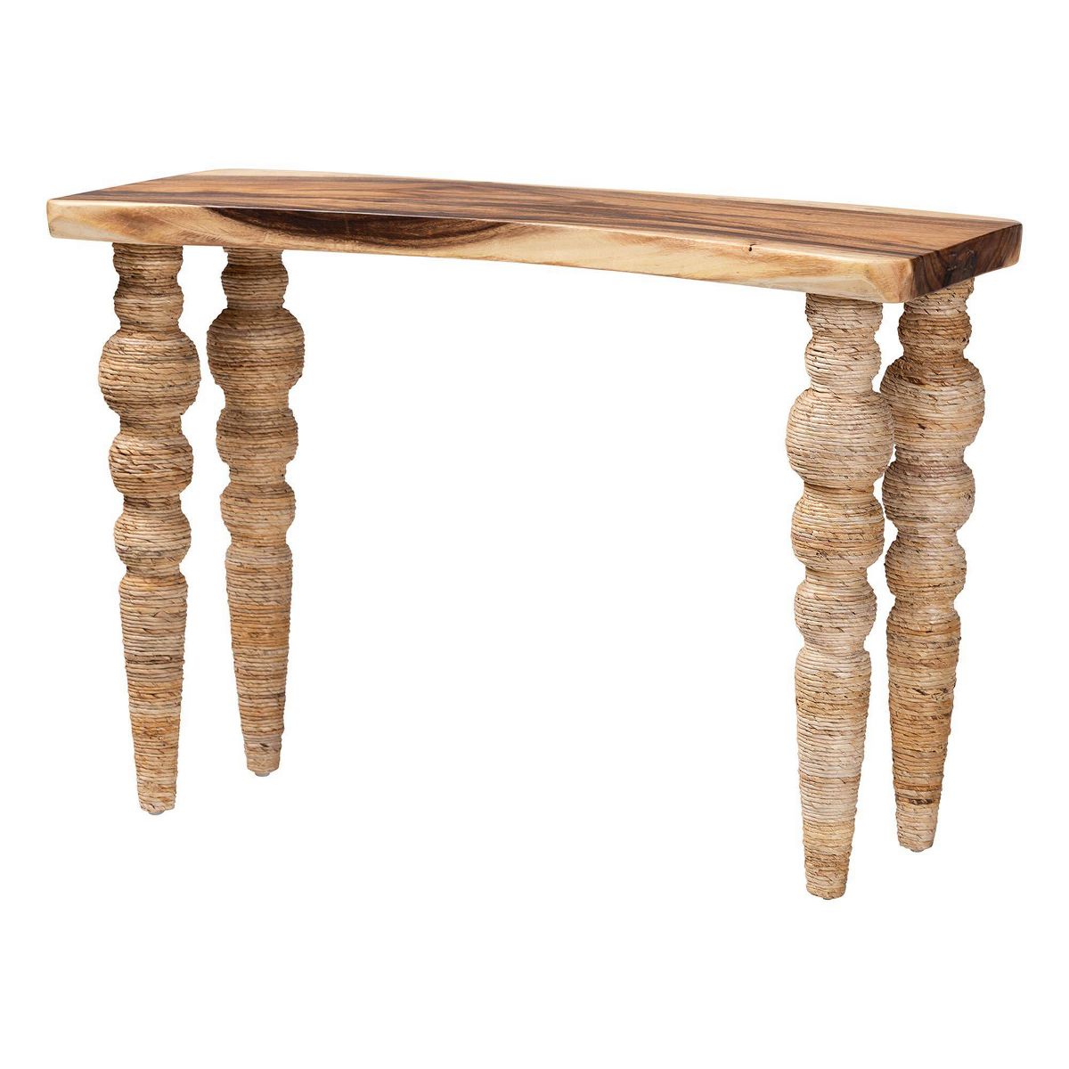 bali & pari Nasnan Teak Wood Console Table with Seagrass Legs Entryway Table Brown