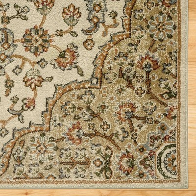Beige and Ivory Medallion Synthetic Area Rug 5'2" x 7'2"
