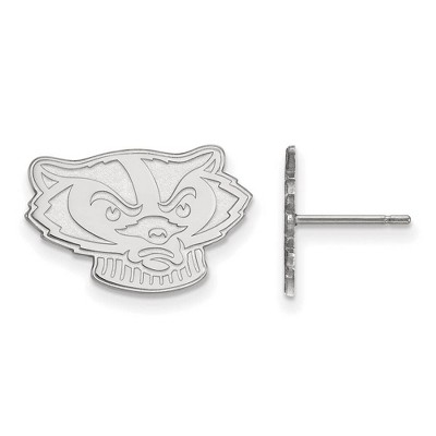 Black Bow Jewelry 14k White Gold Wisconsin Badgers NCAA Post Earrings