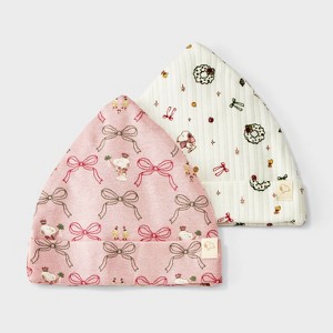 Baby Girls' 2pk Peanuts Little Snoopy Christmas Hats - Pink/Cream - 1 of 2