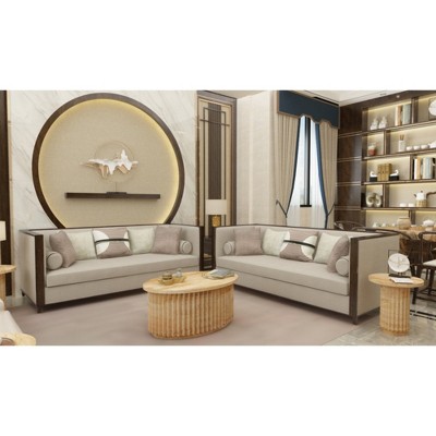 Royal Hampton Oval Top Handcrafted Mango Wood Reeded Base with Hidden Storage Coffee Table 36 Inch Brown