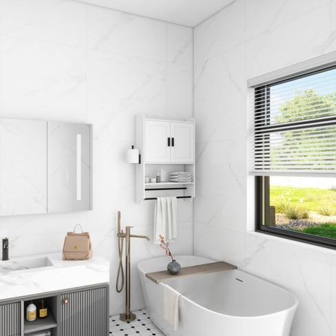 Bathroom Wall Cabinet Space saving Over Toilet Storage Cabinet With 2 Doors Adjustable Shelf Towel Bar And Paper Holder Target