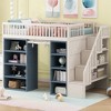 Whisen Full Size Loft Bed with Storage Cabinets & Curtain - White and Blue - 2 of 4