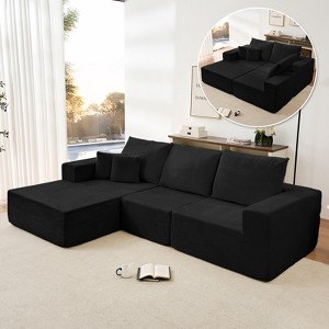 Mjkone 108"Corduroy Fabric Sectional Couch with Chaise Lounge，3-Pieces Free-Combined Cloud Modular L-Shaped Sofa - 1 of 4