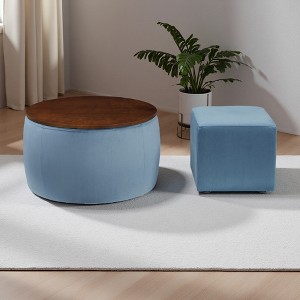 Round Ottoman Set with Storage & Wood Lid - 1 of 4