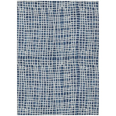 Navy Blue And Ivory Striped Washable Indoor Outdoor Area Rug