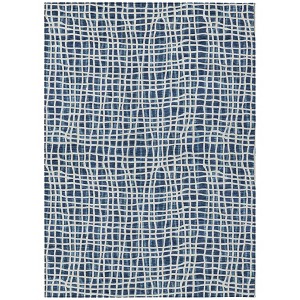 Navy Blue And Ivory Striped Washable Indoor Outdoor Area Rug - 1 of 4