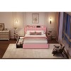 Queen Size Kids Bed Frame for Girls, Boucle Upholstered Platform Bed with Bookcase Headboard & Storage Drawers, No Box Spring Needed, Pink - 2 of 4