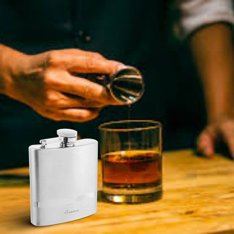 Rabbit Polished Stainless Steel Pocket Flask, 6 Ounce Capacity, 3 of 5