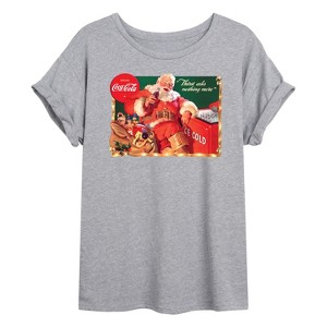 Women's - Coca-Cola - Vintage Santa With Coca Cola Ice Cooler Oversized Graphic T-Shirt - 1 of 4