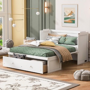 TIRAMISUBEST Full/Queen Size Murphy Bed Wall Bed with USB Port and a Large Storage Drawer, Wooden Murphy Cabinet Bed, Space Saving Design - 1 of 4