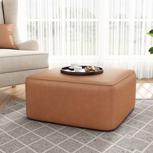 Okak Modern Comfortable Square Ottoman Bench Side Table Soft Upholstered Footrest Stool for Living Room, Hallway, Bedroom, Entryway, Brown - 1 of 4