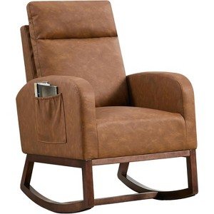 Rocking Chair, Modern Glider Chair, Recliner Armchair with Wood Legs and Side Pocket, Nursery Rocking Accent Chair with High Back for Living Room - 1 of 4