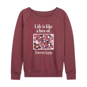 Women's - Forrest Gump - Life Is Like A Box Of Chocolates Lightweight French Terry Wide Neck Long Sleeve Shirt - 1 of 4
