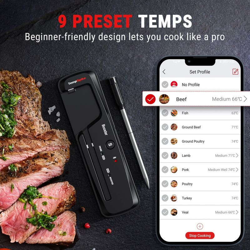 ThermoPro TempSpike Lite 500FT Wireless Meat Thermometer, Bluetooth Meat Thermometer for Grilling and Smoking, Meat Thermometer for BBQ Oven Smoker, 3 of 7