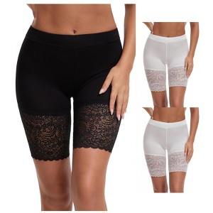 INSPIRE CHIC 3 Packs Women's Wide Lace Trim Slip Shorts Lightweight Comfort Thigh Slimmers - 1 of 4