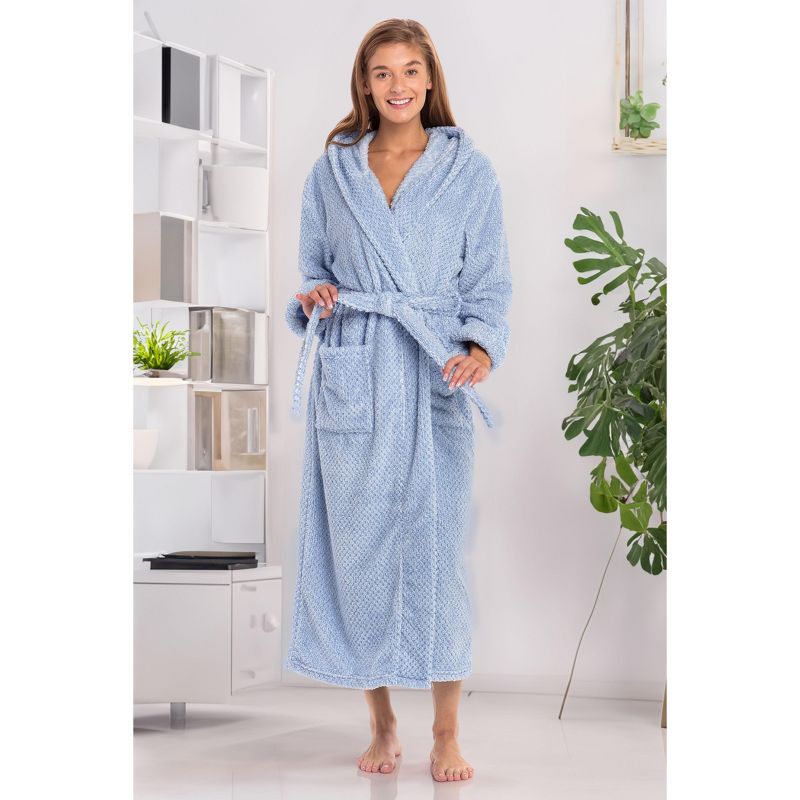 Women's Fuzzy Plush Fleece Bathrobe with Hood, Soft Warm Hooded Lounge Robe, 4 of 7