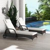 Resenkos 2 Reclining Chaise Lounge Chairs, Rolling Outdoor Chairs With Cushion, Pillow, Headrest, Armrests, And Wheels, Brown, Cream White - 3 of 4