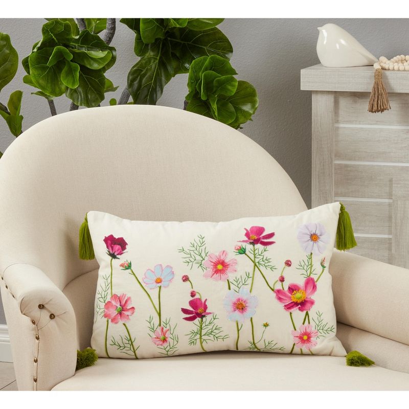 Saro Lifestyle Floral Appliqué Throw Pillow With Down Filling, 3 of 4