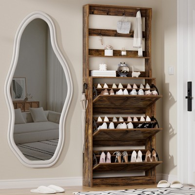 78.7''h Shoe Cabinet Storage For Entryway With 3 Flip Drawers & Coat Rack