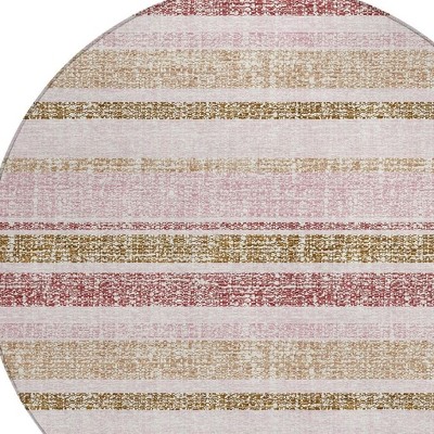 HomeRoots 8' Pink And Beige Round Striped Washable Indoor Outdoor Area Rug