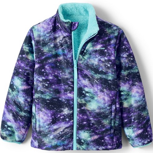 Lands End Kids Reversible Fleece Puffer Jacket Medium Blue Galaxy Cosmos Target