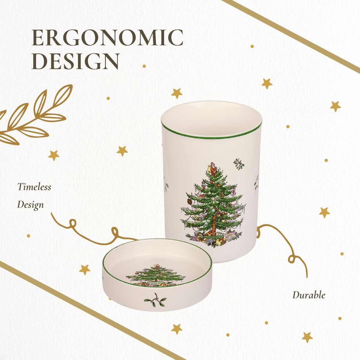 Spode Christmas Tree Wines Chiller & Coaster Set - Stoneware Winery Cooler - Festive Holiday Design - thumbnail 6