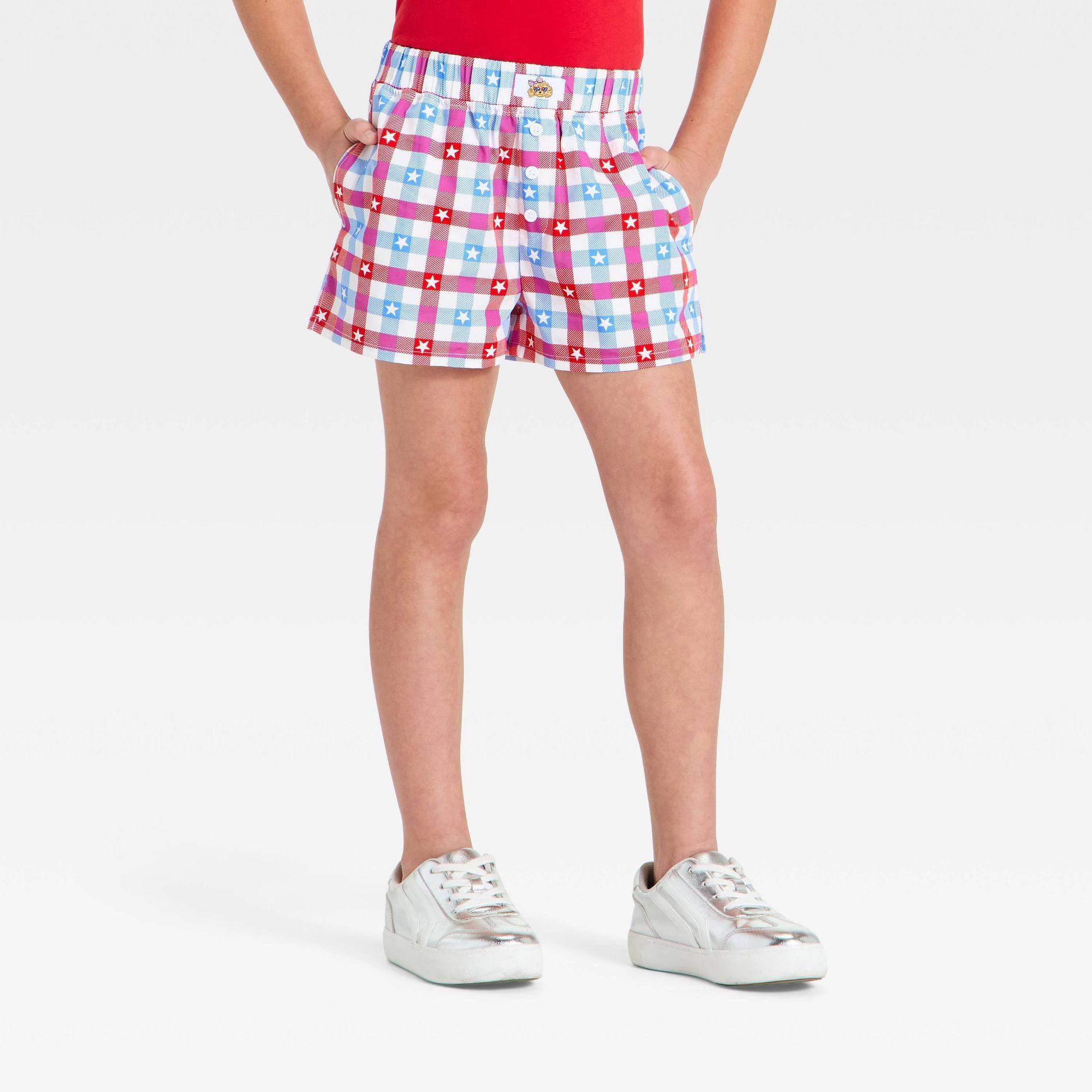 Girls' Star Gingham Boxer Shorts with Lace Trim