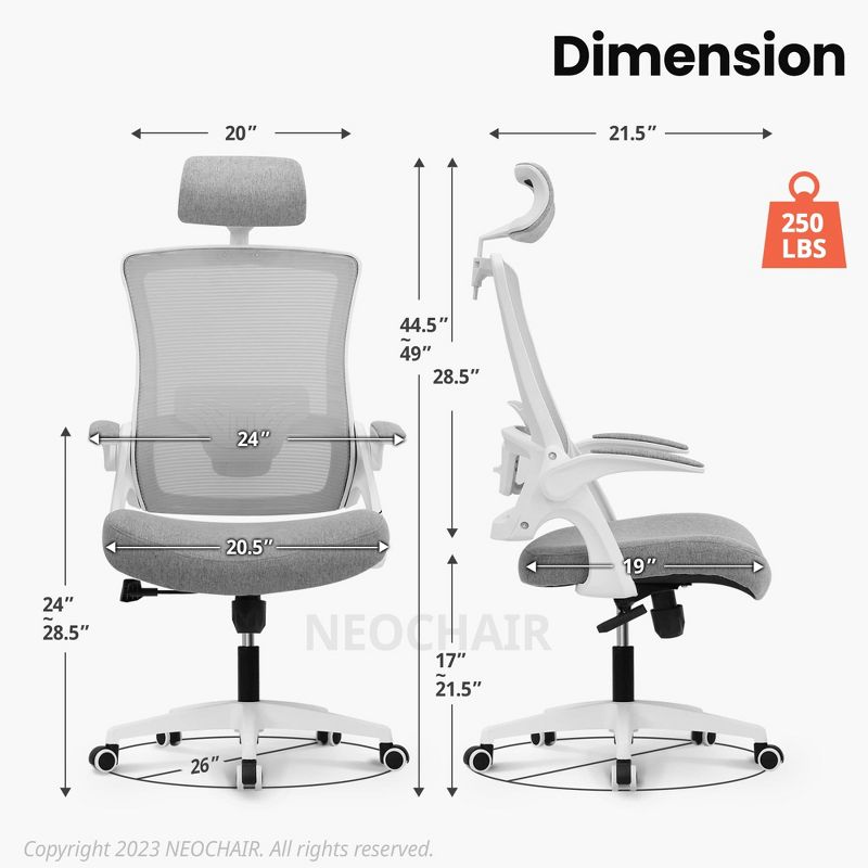NEO Chair DBS Ergonomic High Back Office Chair with Flip-up Arms Adjustable Headrest, 5 of 9