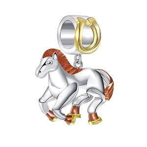 Pony Horse Charm for Women European Bead Three Tone Gold Plated Sterling Silver Ginger Lyne Collection - 1 of 4