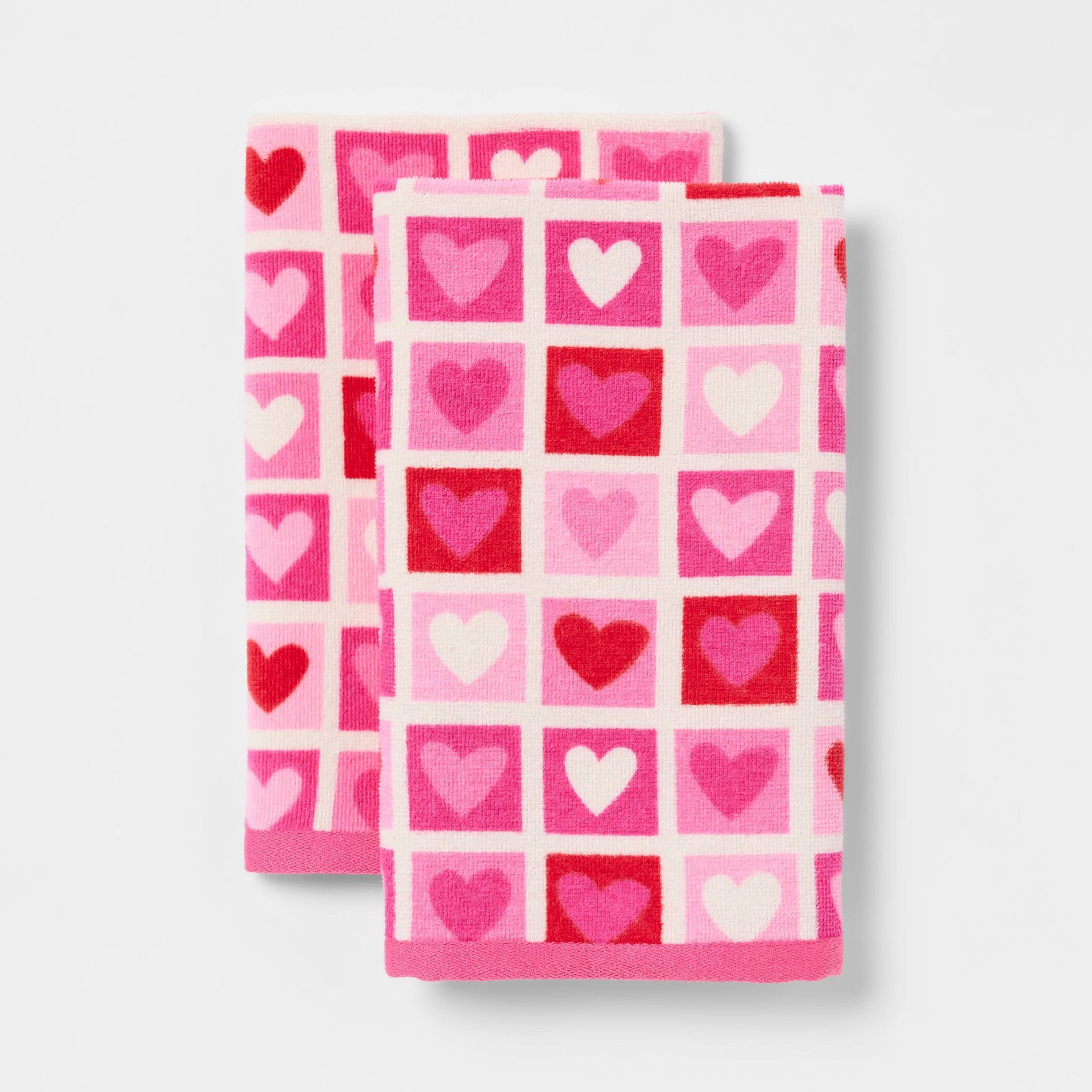 2pk Valentine's Day Heart Grid Hand Towel Set - Room Essentials™