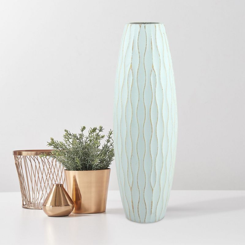 Medium Decorative Textured Wood Vase Pale Blue - Stonebriar Collection, 5 of 8