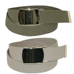 CTM Kid's Cotton Belt with Brass Military Buckle (Pack of 2 Colors) - 1 of 4