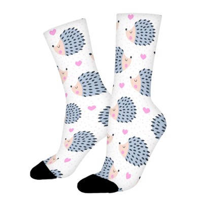 Cute Hedgehog Animal Women Printed Crew Socks Funny Funky Socks Soft Polyester Novelty Gifts for Artists Men