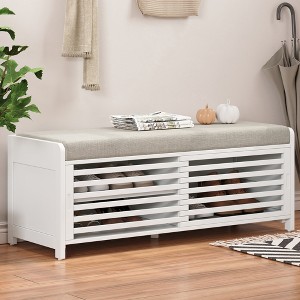 Lycvki Distressed Shutter Storage Bench with Acacia Veneer - 1 of 4