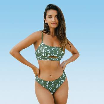 Women's Push Up Ruched Floral Bikini Set Swimsuit - Cupshe-xl-green : Target