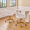 VECELO Velvet Accent Chair, Swivel Vanity Office Chair with Gold Base, Adjustable Height Makeup Desk Chair with Wheels – Pearl White - 3 of 4