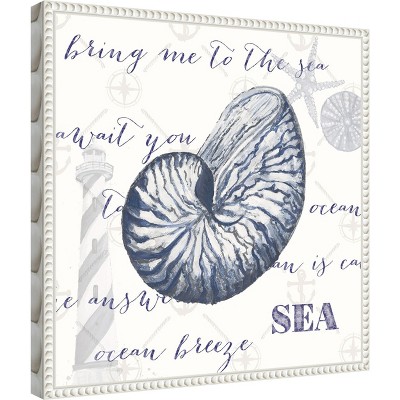 Nautical White and Blue Beaded Framed Canvas Wall Art