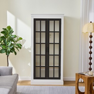 71.2" Tall Glass Display Cabinet with Adjustable Shelves, Farmhouse China Hutch with Lattice Glass Doors, Kitchen Pantry Cabinet - Panipeachy - 1 of 4