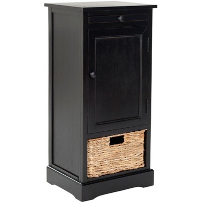 Raven Distressed Black Tall Transitional Storage Unit with Pull-Out Basket