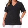 Women's Plus Size Summer V Neck Short Sleeve Elegant Lace Ribbed Knit Tunic Blouse - Agnes Orinda - 2 of 4