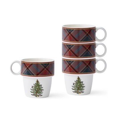 Spode Christmas Tree Tartan Set of 4 Stacking Mugs