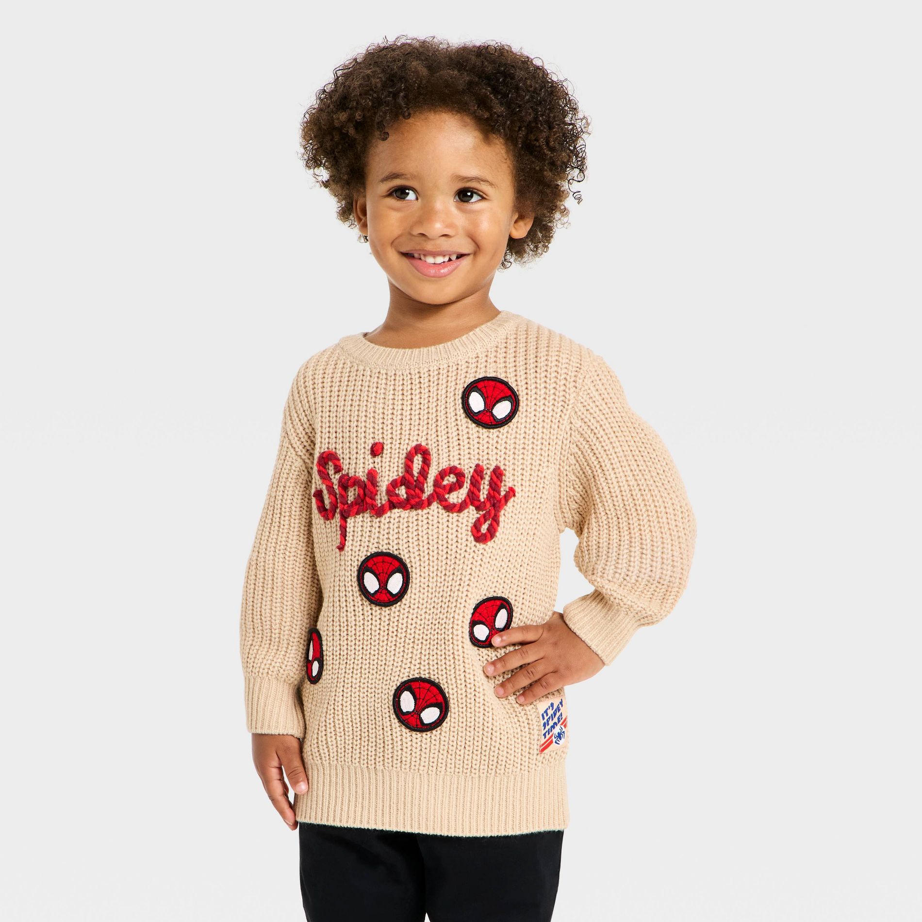 Toddler Boys' Marvel Spidey Chunky Knit Sweater - Tan 12M
