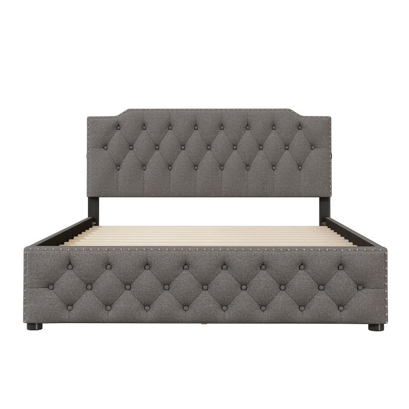 Queen Size Upholstered Platform Bed with USB Ports and Twin Size Trundle Bed/2 Drawers-ModernLuxe, 5 of 12