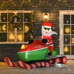 Whisen 7FT Christmas Inflatables Outdoor Decorations Santa Claus Driving a Snowmobile, Christmas Decor with LED Lights Display - Red - 1 of 4