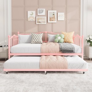 TackView Twin Daybed with Trundle, Metal Sofa Bed Frame with Steel Slat Support, for Living Room, Bedroom, No Box Spring Needed - 1 of 4