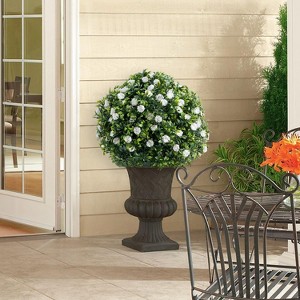 Acekool Set of  Artificial Topiary Ball Trees, UV-Resistant Faux Plants with Flowers, Metal Stakes, Indoor/Outdoor Decor - 1 of 4