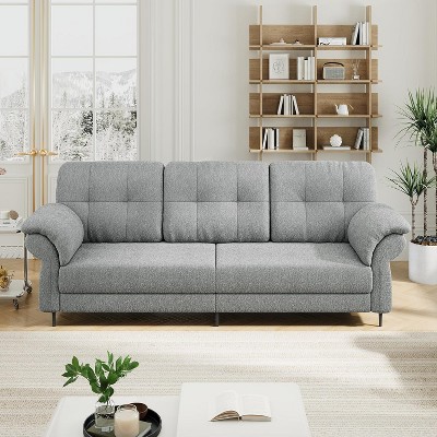 Couches for Living Room, 84'' Sofas with Removable Pillows and Curved Armrests, Minimalist Comfy Teddy Fleece Small Couch with Convenient Side Pockets