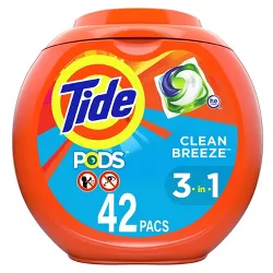 Tide Pods Liquid Laundry Detergent Soap Pacs, HE Compatible, Powerful 3-in-1 Clean in one Step - Clean Breeze Scent - 42ct/34oz